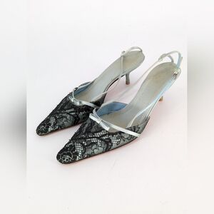 VTG Y2K Valentino Garavani Lace Slingback Bow Kitten Heel Snakeskin 39.5 EU Rare